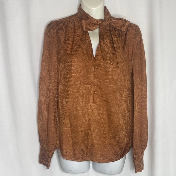 Express Tops - Express Brown Button Down Shirt with Bow
